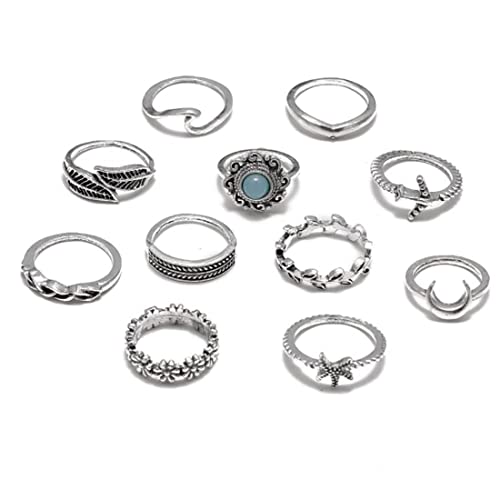 Prosy Boho Kristall/Blume/Halbmond/Welle/Stern Knuckle Ringe Set Silber Finger Joint Stapelbarer Ring für Frauen und Mädchen (Style A) von Prosy
