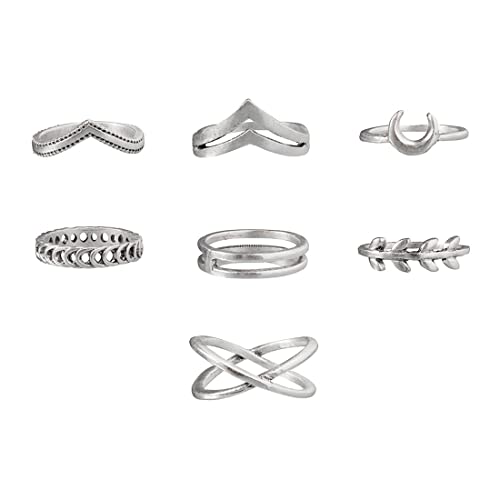 Prosy Boho Kristall/Blume/Halbmond/Welle/Stern Knuckle Ringe Set Silber Finger Joint Stapelbarer Ring für Frauen und Mädchen (Style B) von Prosy