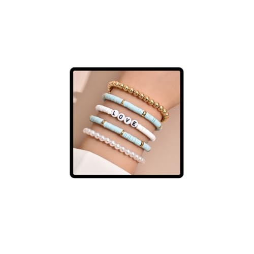 Prosy Boho Mehrschichtige Armbänder Bunte Perlen Ausgefallene Handaccessoires Verstellbarer Schmuck für Frauen und Mädchen (G) von Prosy
