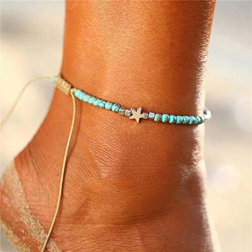 Prosy Boho Türkis Fußkettchen Blau gewebt Perlen Knöchelarmbänder Kette Strand Fuß Schmuck Einstellbar für Frauen Mädchen von Prosy