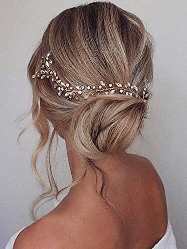 Prosy Braut Hochzeit Haar Reben Braut Crystal Headband Strass Headpieces Haarschmuck für Frauen und Mädchen (Gold) von Prosy