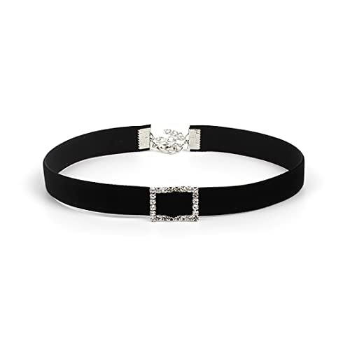 Prosy Choker Halskette Silber Verstellbar Schwarz Samt Halsband Halsketten für Frauen und Mädchen (Rechteckig) von Prosy