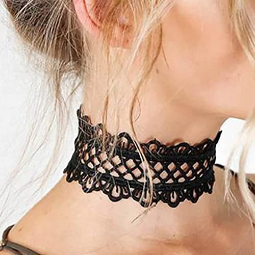 Prosy Gothic Schwarze Samt-Spitzen-Choker-Halsketten, Halsband, verstellbar, für Damen und Mädchen von Prosy