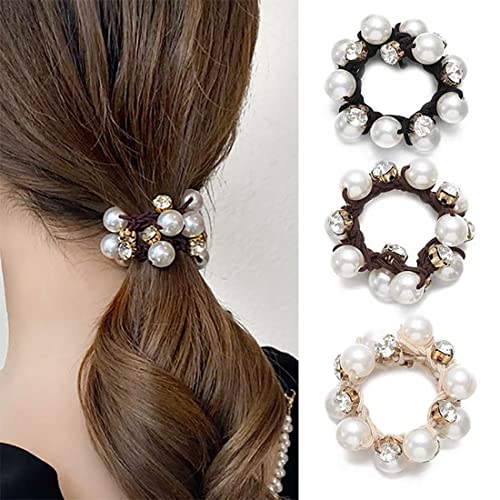 Prosy Haargummis Schwarz Elastische Haargummis Perlen Haarbänder Kristall Haarseile Haarschmuck für Frauen und Mädchen (3 Stück) von Prosy