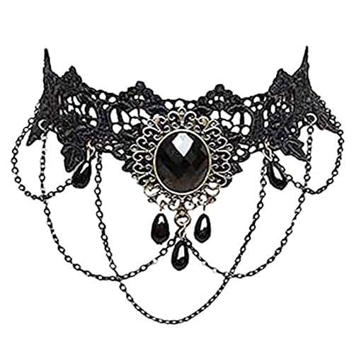 Prosy Halloween Gothic Schwarze Spitze Choker Halsketten Quaste Kragen Choker Schmuck Verstellbar für Frauen und Mädchen (C) von Prosy