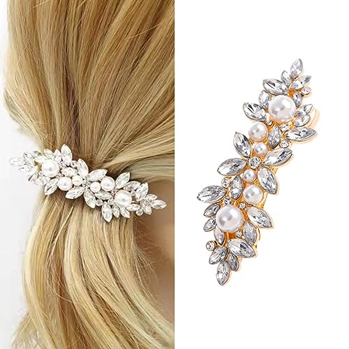 Prosy Kristall Haarspangen Clips Vintage Pearl Hairpiece Clips Strass Hair Haarspangen Kristall Dekorative Haar Zubehör für Frauen und Mädchen (Gold) von Prosy