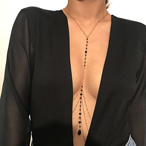 Prosy Layered Black Bead BH Kette Körper Kette Strand Körper Schmuck Party für Frauen und Mädchen (Gold) von Prosy