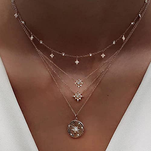 Prosy Layered Quaste Stern Choker Halsketten Gold Boho Kristall Anhänger Halskette Schmuck Einstellbar für Frauen und Mädchen von Prosy