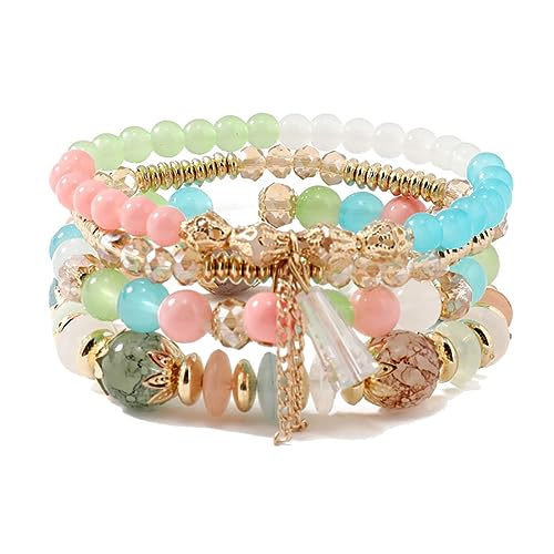 Prosy Multilayer Kristallperle Stapelbare Gold Armband Fantasy Armbänder Handgemachte Hand Zubehör Schmuck Einstellbar für Frauen und Mädchen (Blau) von Prosy