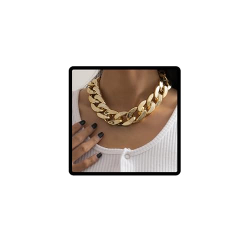 Prosy Punk Kubanische Link Kette Choker Halskette Leichte Chunky Oval Chain Link Halskette Statement Hip Hop Schmuck für Frauen und Mädchen (Gold) von Prosy