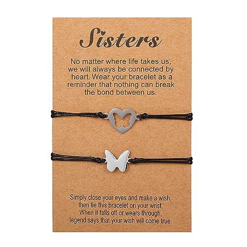 Prosy Simple Black Mother Daughter Armbänder Set Butterfly Wax Line Mommy and Me Handgewebtes Armbandzubehör für Frauen und Mädchen (Schmetterling) von Prosy