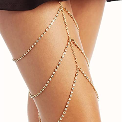 Prosy Sparkle Layered Kristall Beinkette Körperketten Oberschenkelkette Party Bikini Schmuck Accessoires verstellbar für Frauen und Mädchen (Gold) von Prosy