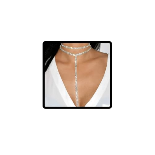 Prosy Vintage Lange Kristall Choker Halsketten Silber Anhänger Halskette Kette Schmuck verstellbar für Frauen und Mädchen von Prosy