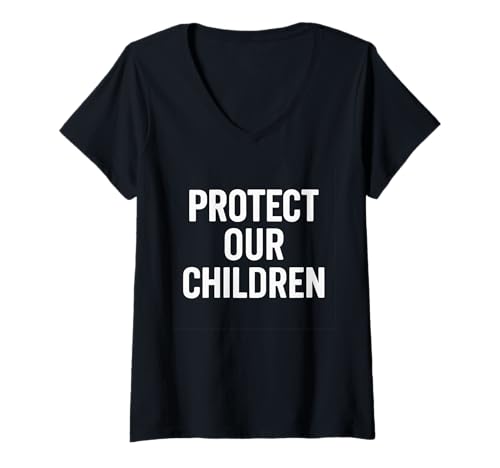 Damen Schützen Sie unsere Kinder – Sicherheit, Interessenvertretung und soziale Gerechtigkeit T-Shirt mit V-Ausschnitt von Protect Our Children – Safety, Advocacy, Justice