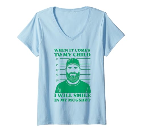 Damen Wenn es um Mein Kind geht, werde ich in Meinem Mugshot-Vater lächeln T-Shirt mit V-Ausschnitt Damen Wenn es um Mein Kind geht, werde ich in Meinem Mugshot-Vater lächeln T-Shirt mit V-Ausschnitt von Protective Dad Fatherhood Humor Mugshot