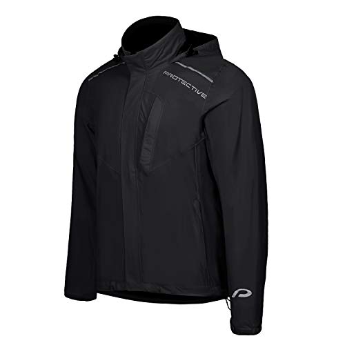 Protective Herren Regenjacke wasserdicht atmungsaktiv schwarz Outdoor Jacke P-Rain II 2XL mit Kapuze verschweißten Nähten PFAS-frei winddicht reflektierend Fahrrad Wandern große Größe von Protective