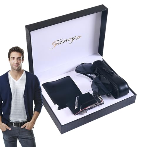 Protoence Herren Gürtel Geldbörse Set, Tragbare Geldbörse Brillenetui Für Unterwegs, Praktische Geschenkideen Für Festtage Firmengeschenke Werbeaktionen Gratulationen von Protoence