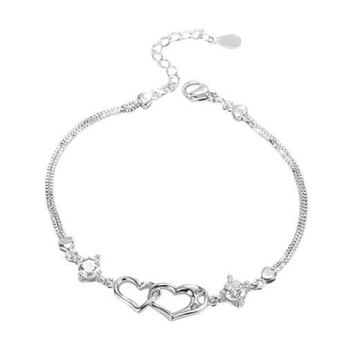 Protoence Silberne Armreifen Für Frauen,Verstellbares Doppelherz Armband | Mädchen Geschenkidee Für Geburtstag Muttertag Valentinstag Familie Tochter Oma von Protoence