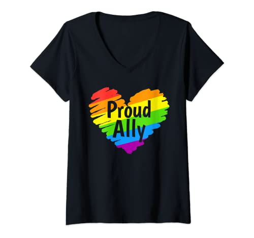 Damen Proud Ally shirt LGBTQ+ Pride month LGBT Flag Proud Ally T-Shirt mit V-Ausschnitt von Proud Ally LGBTQ+ Flag Pride Month 2021 Heart LBGT