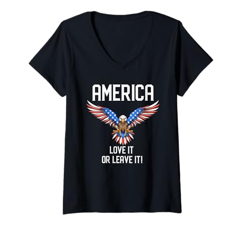 Damen American USA - Patriotischer stolzer Adler T-Shirt mit V-Ausschnitt von Proud American Shirt Männer und Frauen