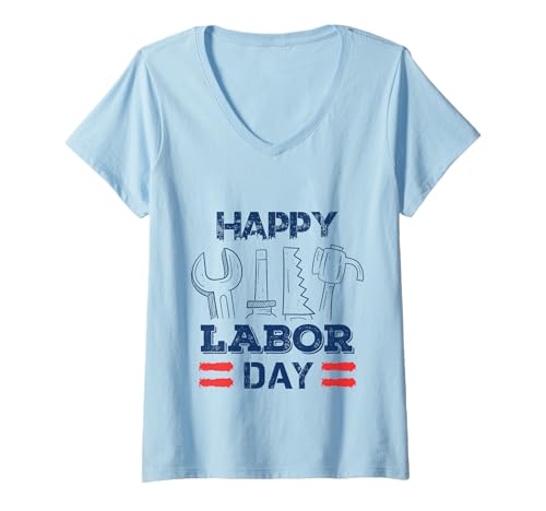 Damen Alles Gute zum Tag der Arbeit Patriotic US Worker Pride Bold Distressed T-Shirt mit V-Ausschnitt von Proud American Workers