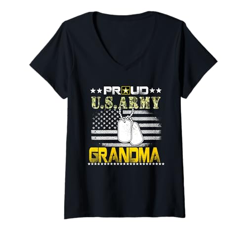 Damen Stolze US-Armee Oma Shirt Military Pride T-Shirt mit V-Ausschnitt von Proud Army Gift Veteran's Day T-Shirt