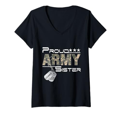 Damen Proud Army Sister Army Abschlussgeschenk für Schwester US Army T-Shirt mit V-Ausschnitt von Proud Army Sister Army Graduation Sister US Army
