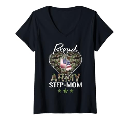 Damen Proud Army Step Mom, Vintage-Herz, amerikanisch T-Shirt mit V-Ausschnitt Damen Proud Army Step Mom, Vintage-Herz, amerikanisch T-Shirt mit V-Ausschnitt von Proud Army Step Mom Vintage Heart American