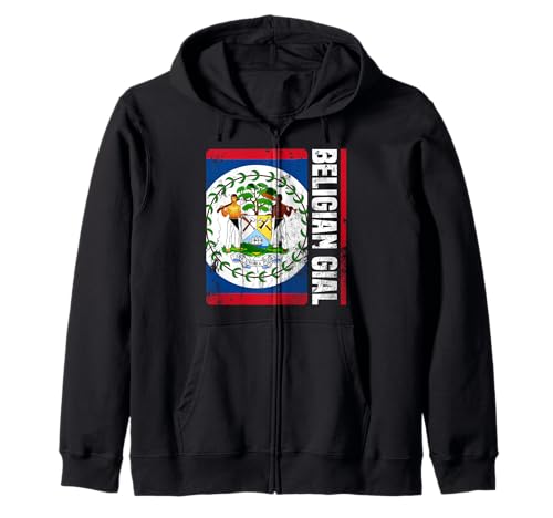 Belgisches Tor Belizische Mädchen Kapuzenjacke von Proud Belize Roots Flag Colors Blue Red White