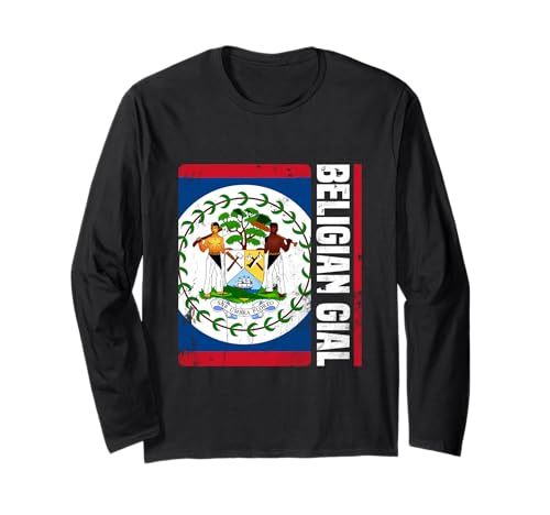 Belgisches Tor Belizische Mädchen Langarmshirt von Proud Belize Roots Flag Colors Blue Red White