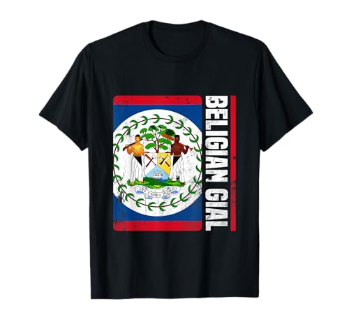 Belgisches Tor Belizische Mädchen T-Shirt von Proud Belizean Heritage Belize Flag Blue Red White