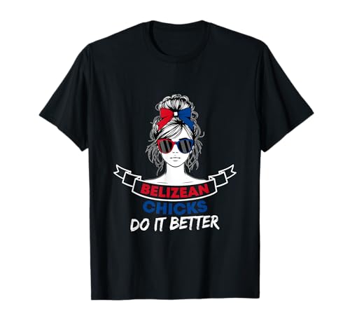 Belizische Mädels Machen es Besser T-Shirt von Proud Belizean Heritage Belize Flag Blue Red White