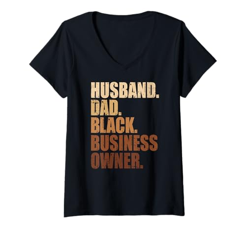 Damen Ehemann Papa Schwarz Geschäftsinhaber Geschäftsinhaber T-Shirt mit V-Ausschnitt von Proud Black Business Owner Apparel