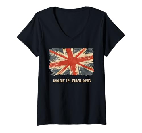 Damen Britische Flagge mit britischem Stolz, Union Jack, England, Kinder, Jungen, Mädchen T-Shirt mit V-Ausschnitt von Proud British Flag UK Family Group Mum Dad Sons
