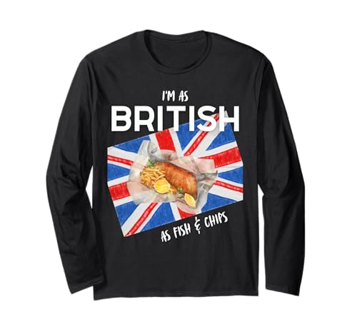 Ich Bin so britisch wie Fish & Chips Fun British Heritage Boy Girl Langarmshirt von Proud British Flag UK Family Group Mum Dad Sons