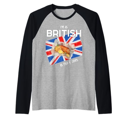Ich Bin so britisch wie Fish & Chips Fun British Heritage Boy Girl Raglan von Proud British Flag UK Family Group Mum Dad Sons