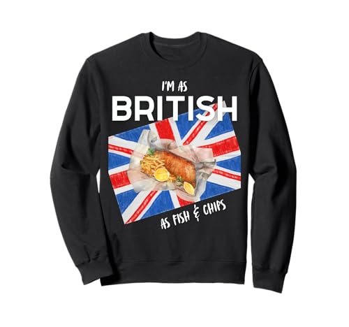 Ich Bin so britisch wie Fish & Chips Fun British Heritage Boy Girl Sweatshirt von Proud British Flag UK Family Group Mum Dad Sons