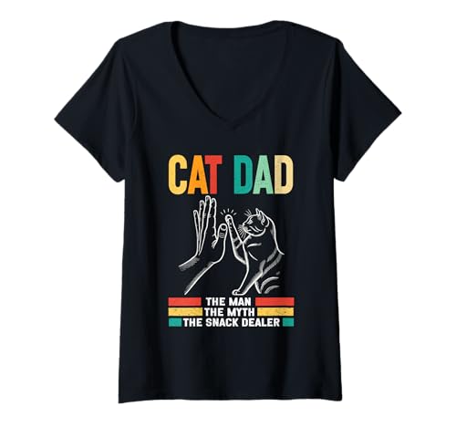 Damen Cat Dad Der Mann Der Mythos Der Snackhändler Vatertag Retro T-Shirt mit V-Ausschnitt Damen Cat Dad Der Mann Der Mythos Der Snackhändler Vatertag Retro T-Shirt mit V-Ausschnitt von Proud Cat Dad Loving Father Cat Owner Men Daddy
