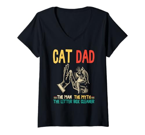 Damen Cat Dad The Man The Myth The Box Cleaner Vatertag Retro T-Shirt mit V-Ausschnitt Damen Cat Dad The Man The Myth The Box Cleaner Vatertag Retro T-Shirt mit V-Ausschnitt von Proud Cat Dad Loving Father Cat Owner Men Daddy