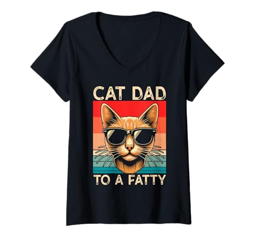 Damen Cat Dad To A Fatty Cat Lover Vatertag Katzenbesitzer Retro T-Shirt mit V-Ausschnitt Damen Cat Dad To A Fatty Cat Lover Vatertag Katzenbesitzer Retro T-Shirt mit V-Ausschnitt von Proud Cat Dad Loving Father Cat Owner Men Daddy