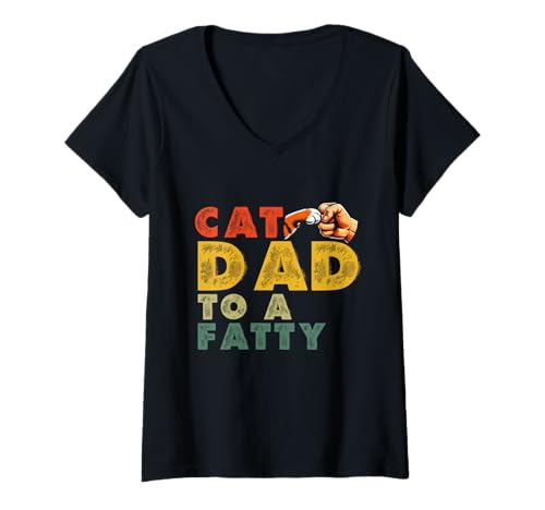 Damen Cat Dad To A Fatty Cat Lover Vatertag Papa Papa Retro T-Shirt mit V-Ausschnitt Damen Cat Dad To A Fatty Cat Lover Vatertag Papa Papa Retro T-Shirt mit V-Ausschnitt von Proud Cat Dad Loving Father Cat Owner Men Daddy