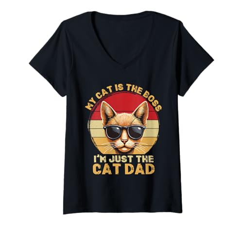 Damen Katze Papa Vatertag Retro Katzenliebhaber Katzenbesitzer Papa Papa T-Shirt mit V-Ausschnitt Damen Katze Papa Vatertag Retro Katzenliebhaber Katzenbesitzer Papa Papa T-Shirt mit V-Ausschnitt von Proud Cat Dad Loving Father Cat Owner Men Daddy