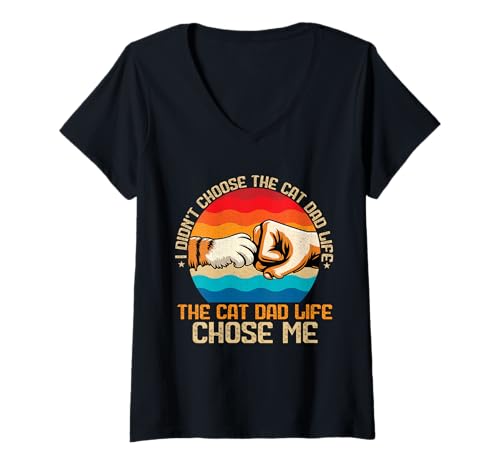 Damen The Cat Dad Life Choose Me Father's Day Cat Lover Retro T-Shirt mit V-Ausschnitt Damen The Cat Dad Life Choose Me Father's Day Cat Lover Retro T-Shirt mit V-Ausschnitt von Proud Cat Dad Loving Father Cat Owner Men Daddy