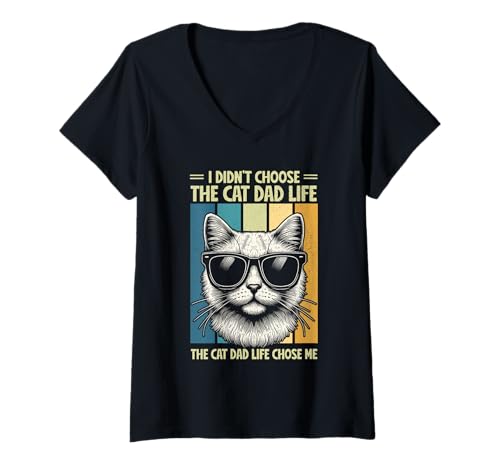 Damen The Cat Dad Life Chose Me Cat Lover Vatertag Retro T-Shirt mit V-Ausschnitt Damen The Cat Dad Life Chose Me Cat Lover Vatertag Retro T-Shirt mit V-Ausschnitt von Proud Cat Dad Loving Father Cat Owner Men Daddy