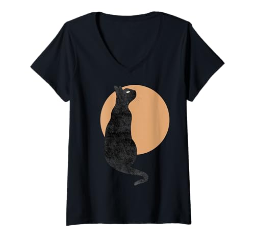 Damen Schwarze Retro-Katzenliebhaber-Kunst für Haustierbesitzer T-Shirt mit V-Ausschnitt von Proud Cat Owners