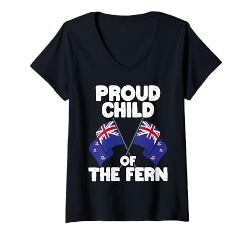 Damen Stolzes Kind des Farns Neuseeland-Flaggen T-Shirt mit V-Ausschnitt von Proud Child Fern New Zealand Flags