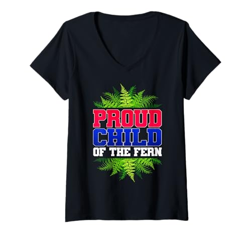 Damen Stolzes Kind des Farns Neuseeland Farn Heritage Pride T-Shirt mit V-Ausschnitt von Proud Child Of The Fern New Zealand Fern