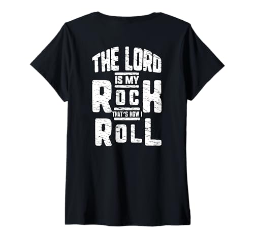 Damen Jesus Kreuz The Lord Is My Rock America Herz Kunst auf der Rückseite T-Shirt mit V-Ausschnitt von Proud Christian Prayer To GOD Faith In Jesus