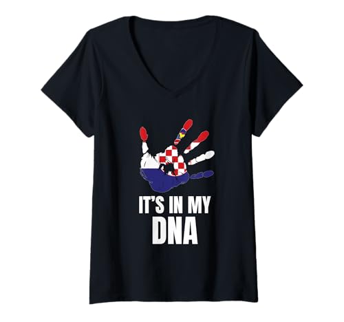 Damen Kroatien Es ist in meiner DNA Balkan Heritage Travel T-Shirt mit V-Ausschnitt Damen Kroatien Es ist in meiner DNA Balkan Heritage Travel T-Shirt mit V-Ausschnitt von Proud Croatian Roots Family