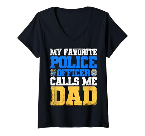 Damen Mein Lieblingspolizist nennt Mich Papa Vater T-Shirt mit V-Ausschnitt Damen Mein Lieblingspolizist nennt Mich Papa Vater T-Shirt mit V-Ausschnitt von Proud Dad Support Police Officer Family Pride